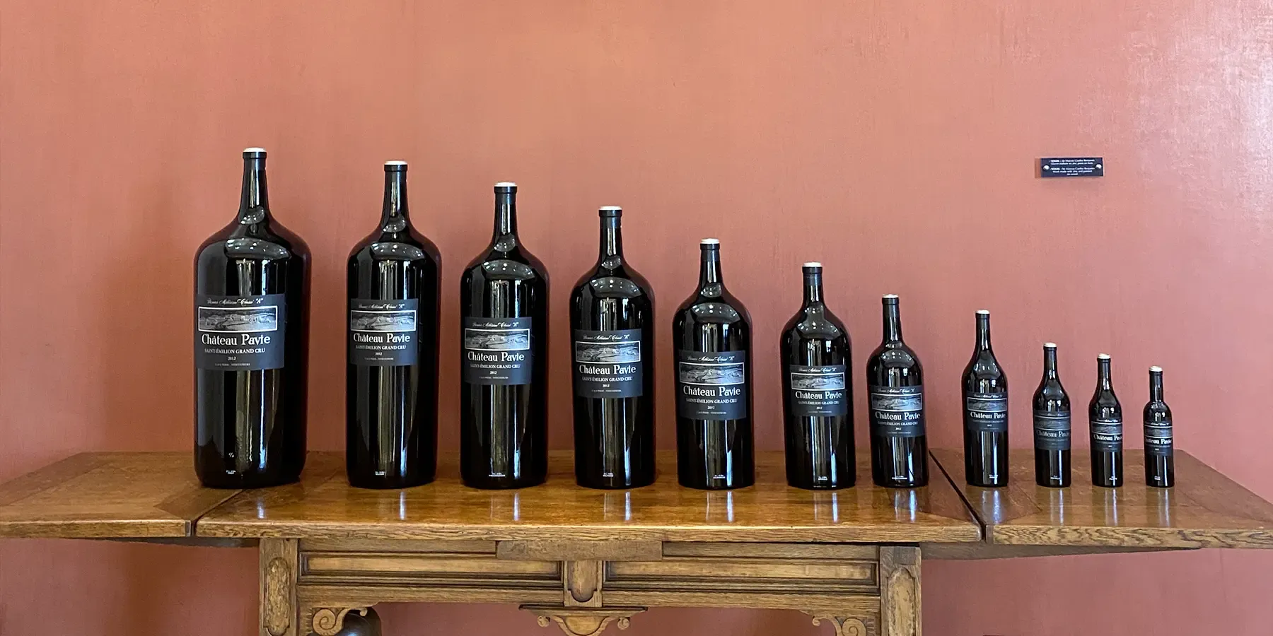 The different sizes of Ch&acirc;teau Pavie wine bottles